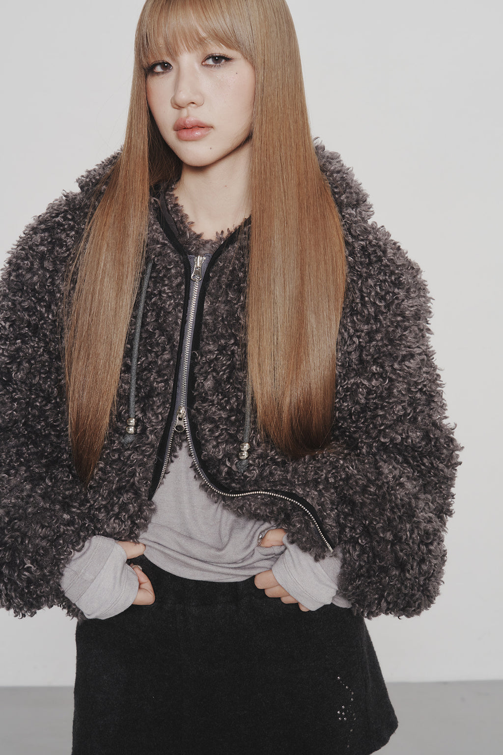 Deinet - Faux Fur Hood Jacket (Charcoal) product image 8 | TRAB K-Fashion Australia