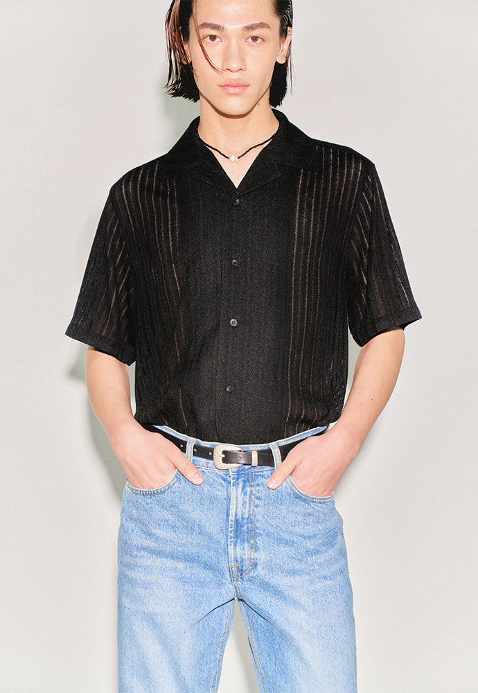 Tonywack - Crochet Camp Collar Half Sleeve Shirt (Black) product image 4 | TRAB K-Fashion Australia