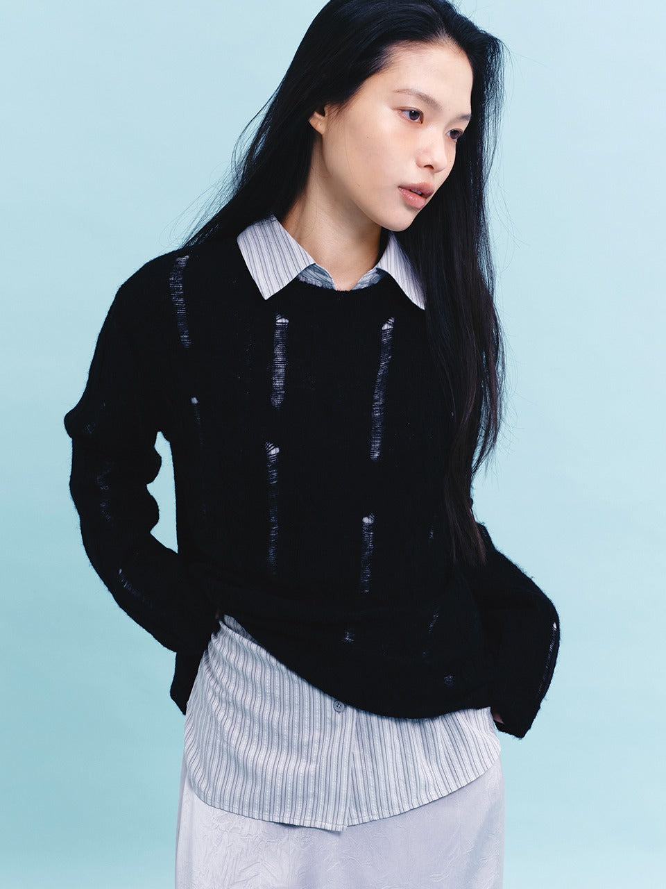 Margarin Fingers - Cable Damage Pullover (Black) product image 1 | TRAB K-Fashion Australia