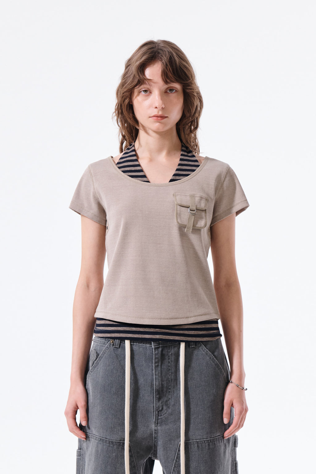 Matin Kim - Pocket Point Slim Fit Top (Beige) product image 5 | TRAB K-Fashion Australia