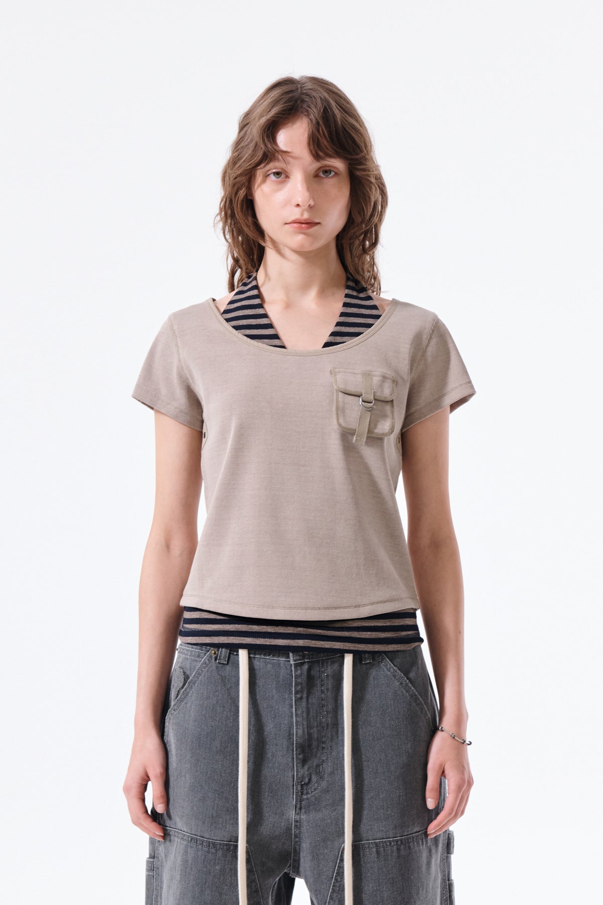 Matin Kim - Pocket Point Slim Fit Top (Beige) product image 5 | TRAB K-Fashion Australia