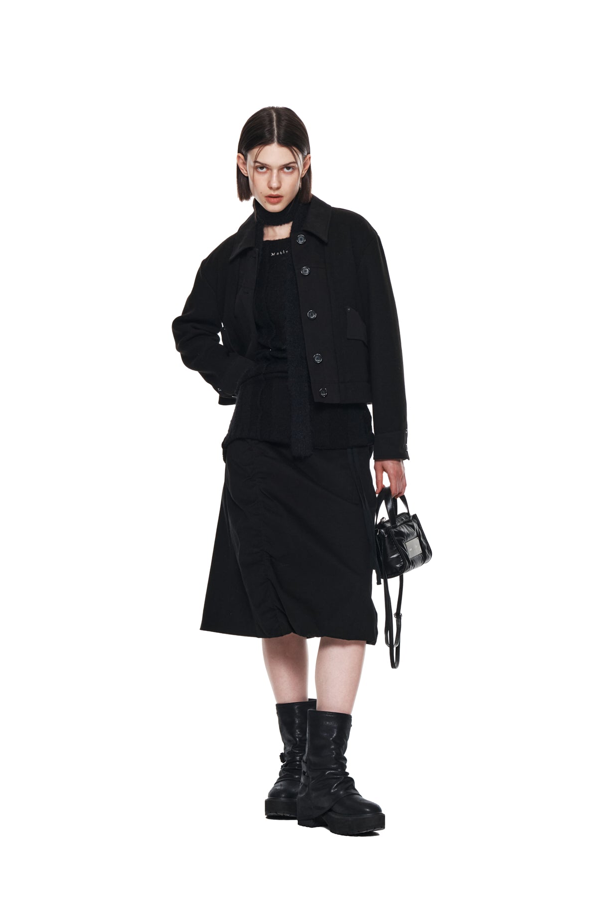 Matin Kim - Knit Mixed Trucker Jacket (Black) product image 8 | TRAB K-Fashion Australia