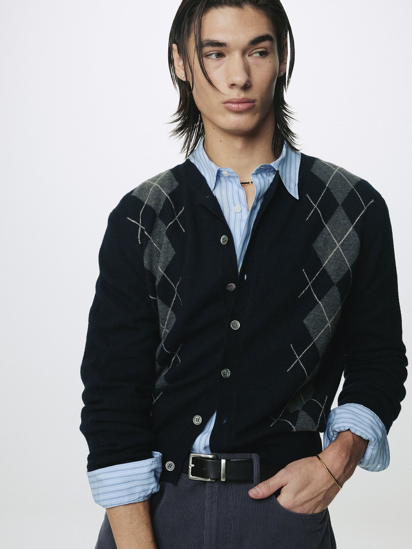 Tonywack - Merino Wool Argyle Cardigan (Navy/Grey) product image 8 | TRAB K-Fashion Australia