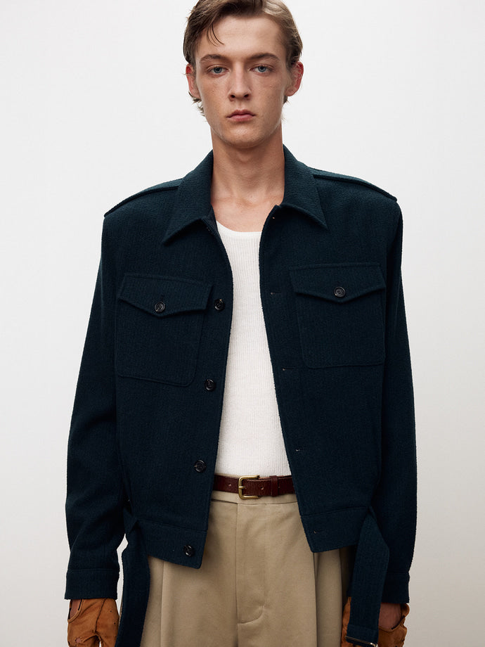 Tonywack - Wool Bouclé Officer Jacket (Navy Teal) product image 1 | TRAB K-Fashion Australia