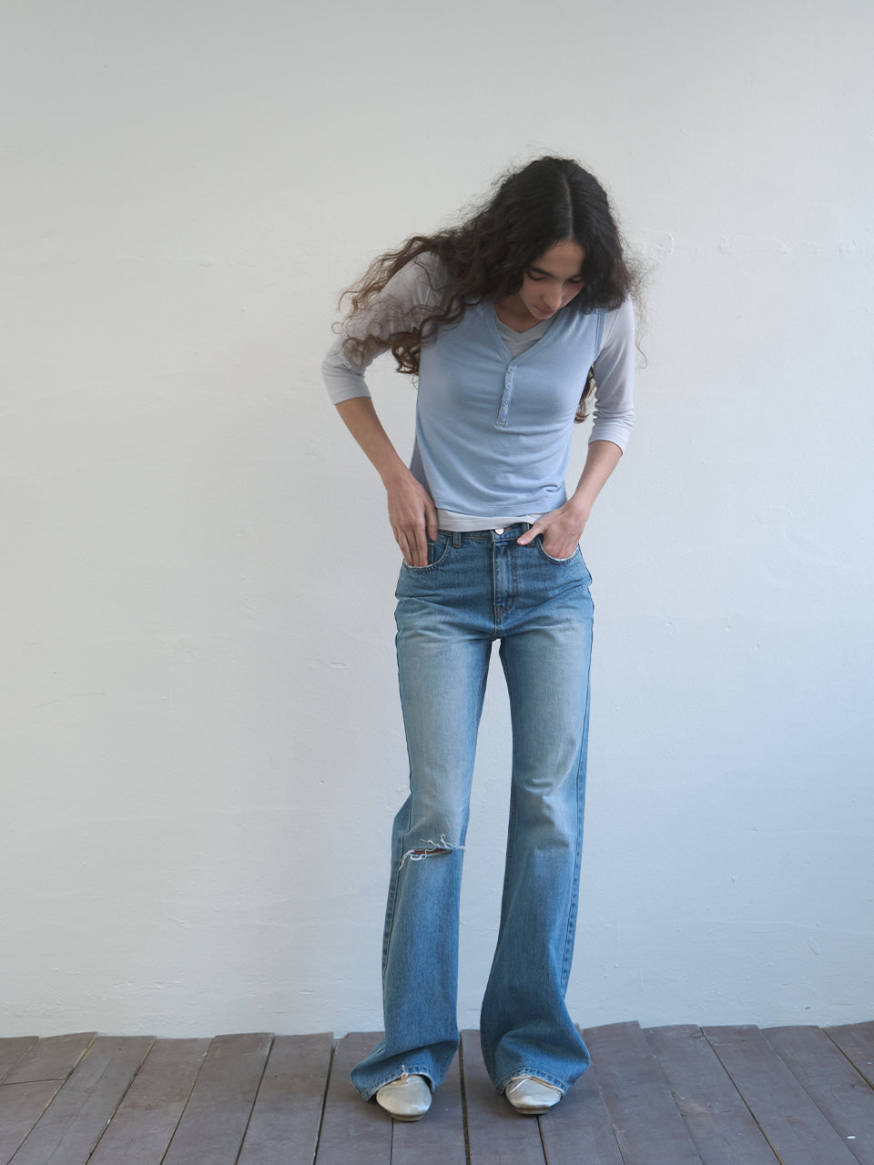 Kijun - Single Cut Flared Jeans (Blue) product image 5 | TRAB K-Fashion Australia