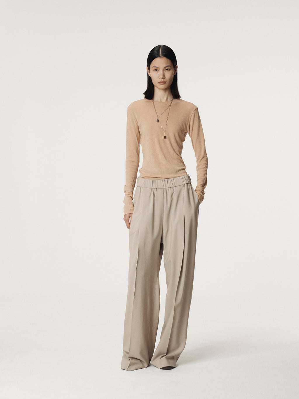 Recto - Slim Fit Wool Jersey T-Shirt (Beige) product image 2 | TRAB K-Fashion Australia