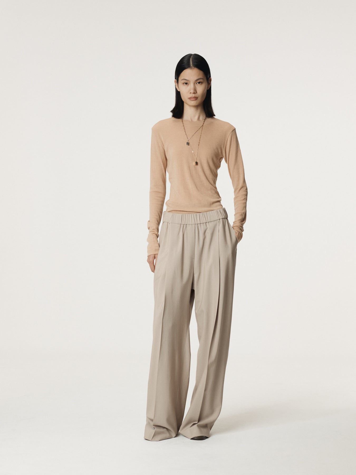 Recto - Slim Fit Wool Jersey T-Shirt (Beige) product image 2 | TRAB K-Fashion Australia