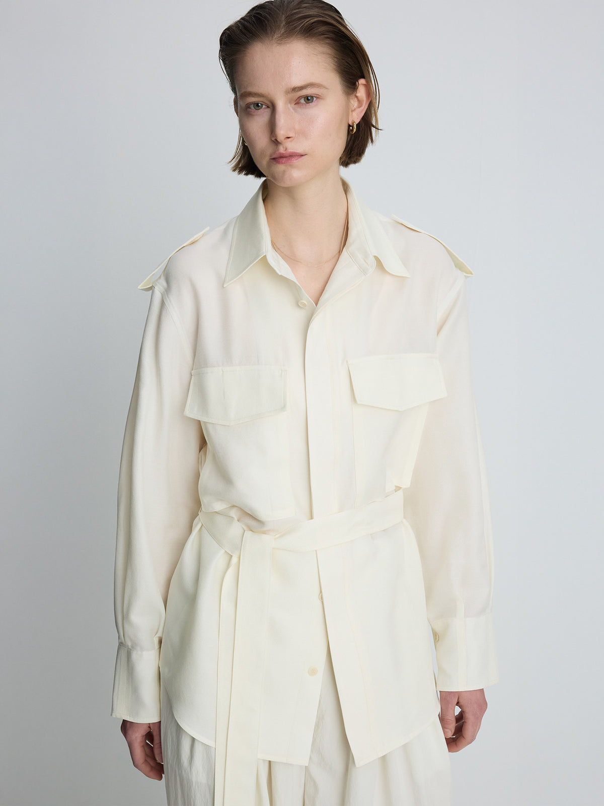 Tonywack - Silk Twill Military Field Shirt Jacket (Ivory) product image 2 | TRAB K-Fashion Australia