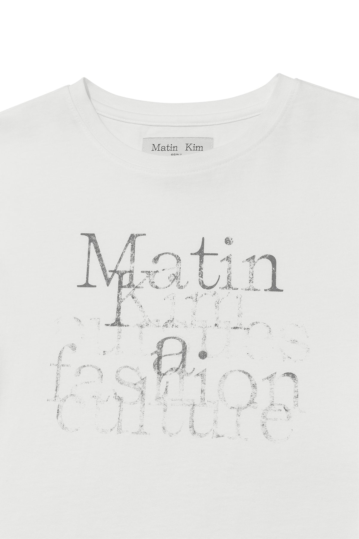 Matin Kim - Dusty Typo Graphic Crop Top (White) product image 3 | TRAB K-Fashion Australia