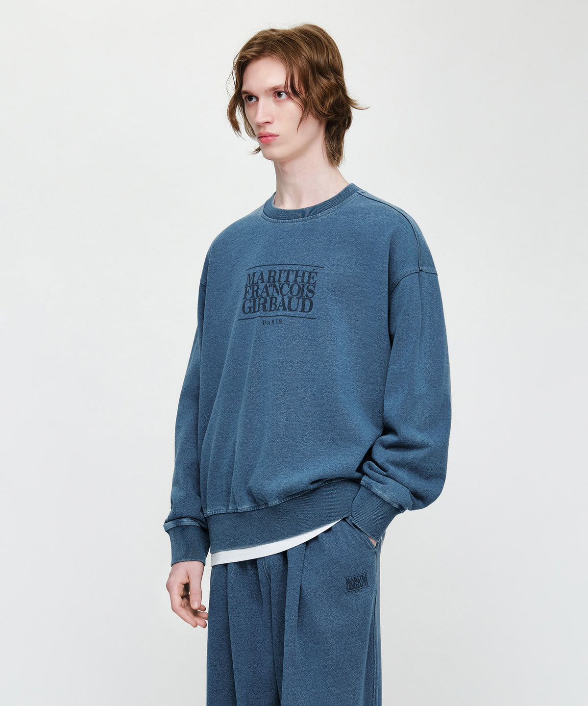 Marithe & Francois Girbaud - Crack Classic Logo Dyeing Oversized Sweatshirt (Blue) product image 2 | TRAB K-Fashion Australia