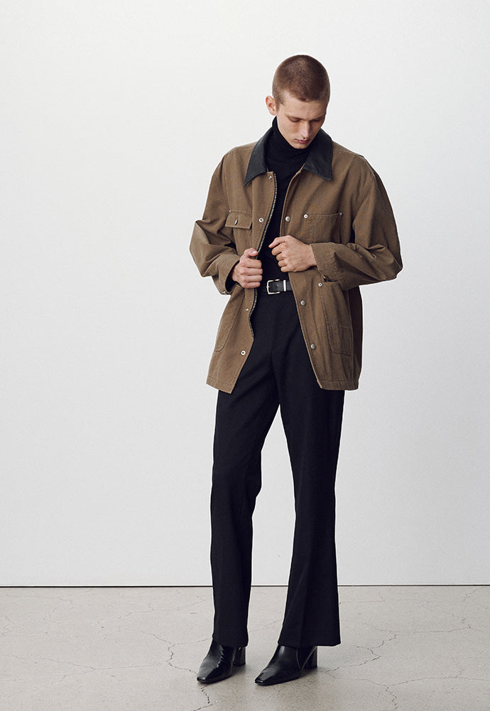 Tonywack - Leather Collar Garment-Washed Utility Jacket (Faded Olive) product image 2 | TRAB K-Fashion Australia