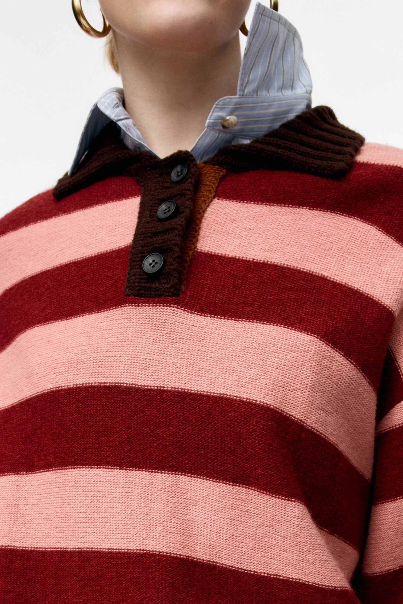 Andersson Bell - Loose-Fit Stripe Collar Sweater (Pink/Red Wine) product image 5 | TRAB K-Fashion Australia