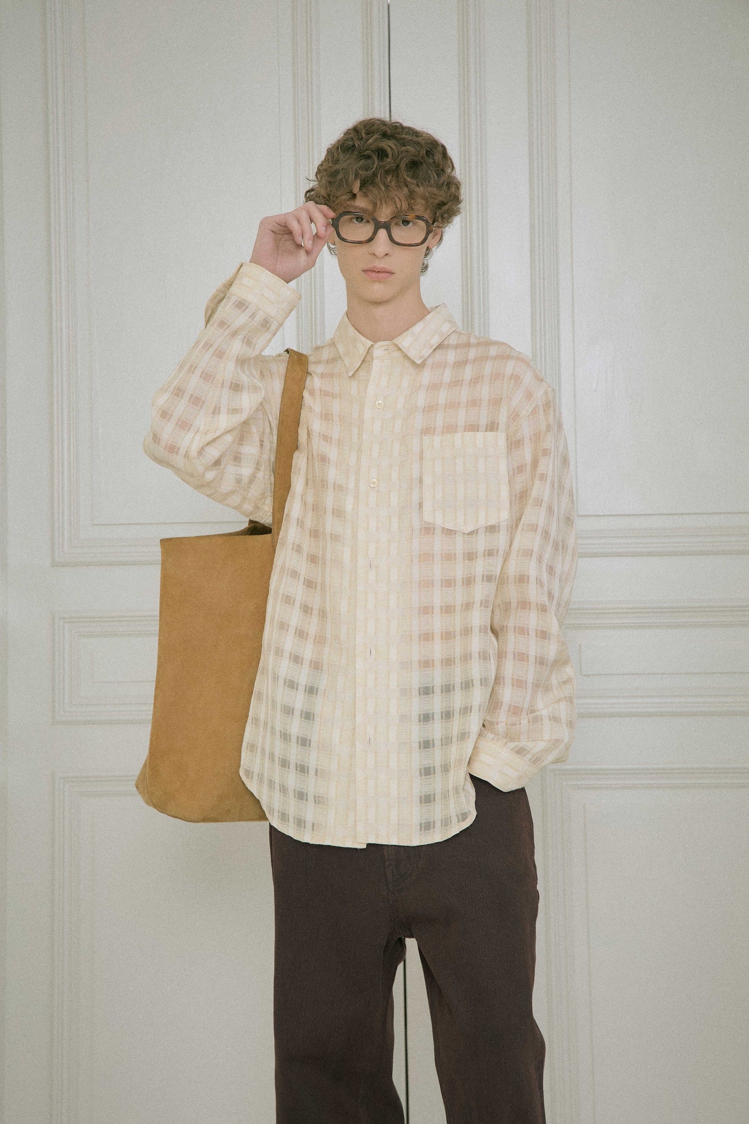 STU - Comfortable Check Shirt (Beige) product image 12 | TRAB K-Fashion Australia
