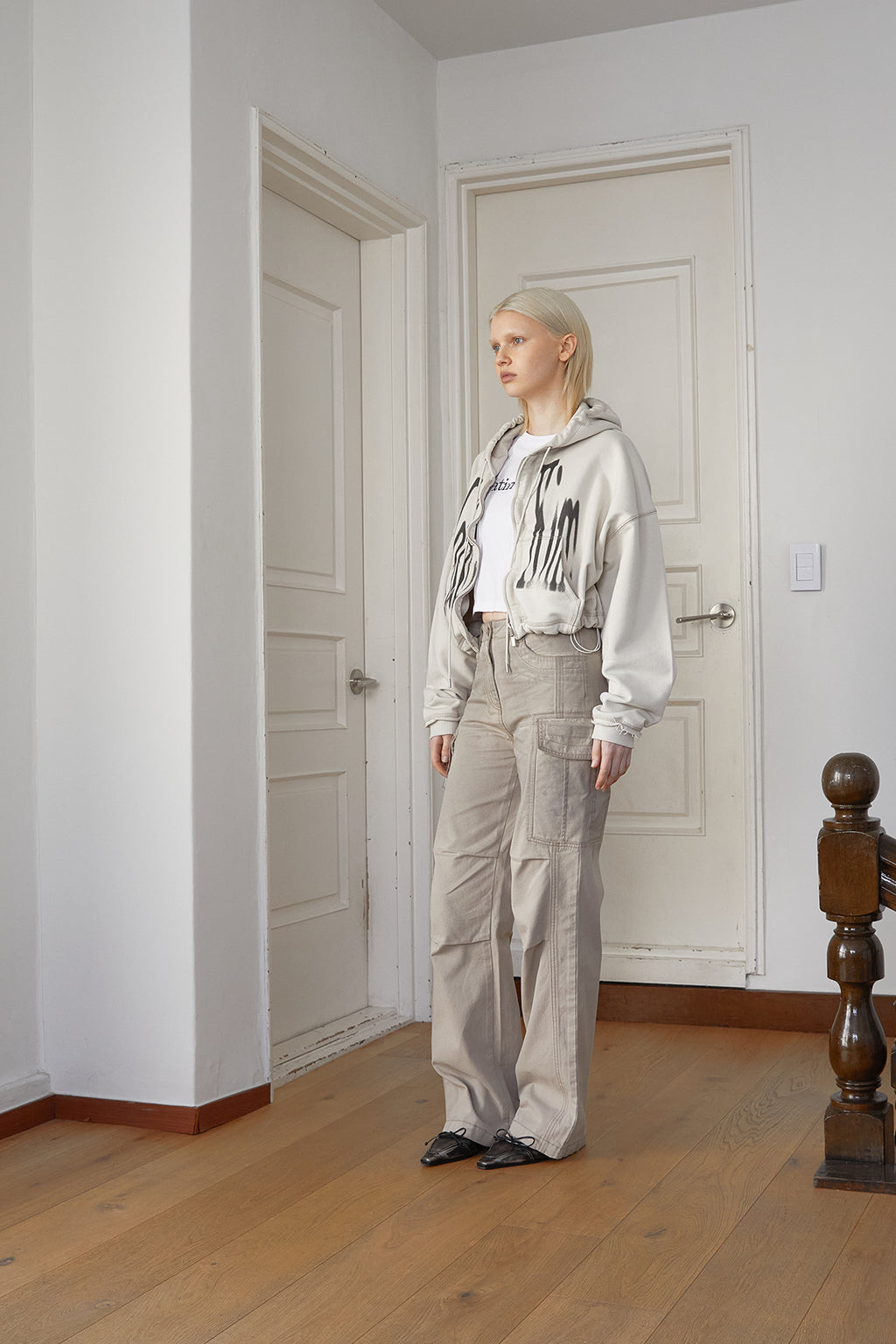 Matin Kim - Big Logo Crop Hoody Zip Up (Beige) product image 9 | TRAB K-Fashion Australia