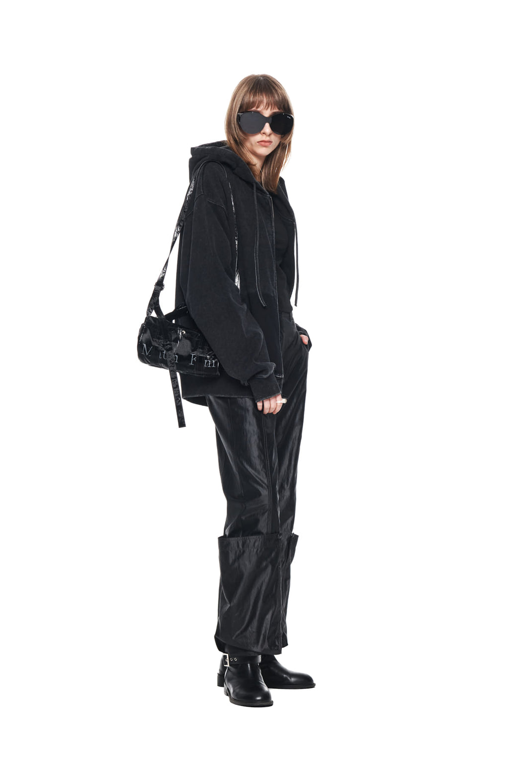 Matin Kim - Pigment Dying Logo Hoody Zip Up (Black) product image 9 | TRAB K-Fashion Australia