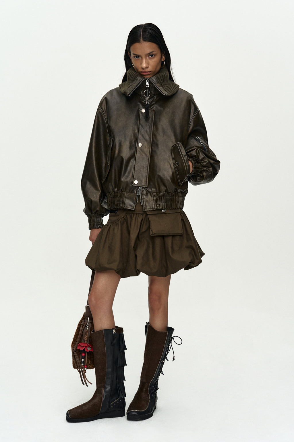 Andersson Bell - Knit-Collar Ma-1 Bomber Jacket (Khaki) product image 10 | TRAB K-Fashion Australia