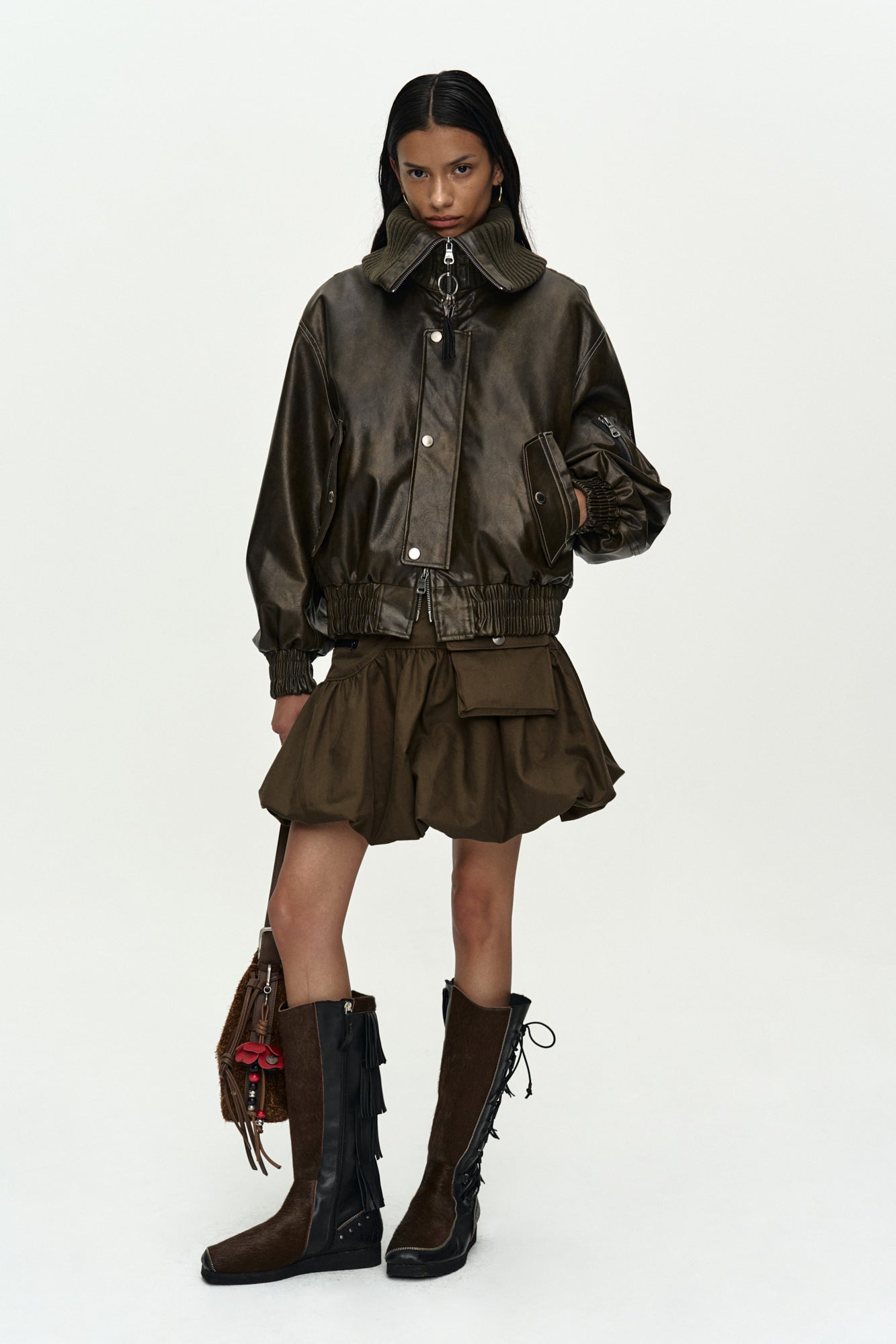 Andersson Bell - Knit-Collar Ma-1 Bomber Jacket (Khaki) product image 10 | TRAB K-Fashion Australia