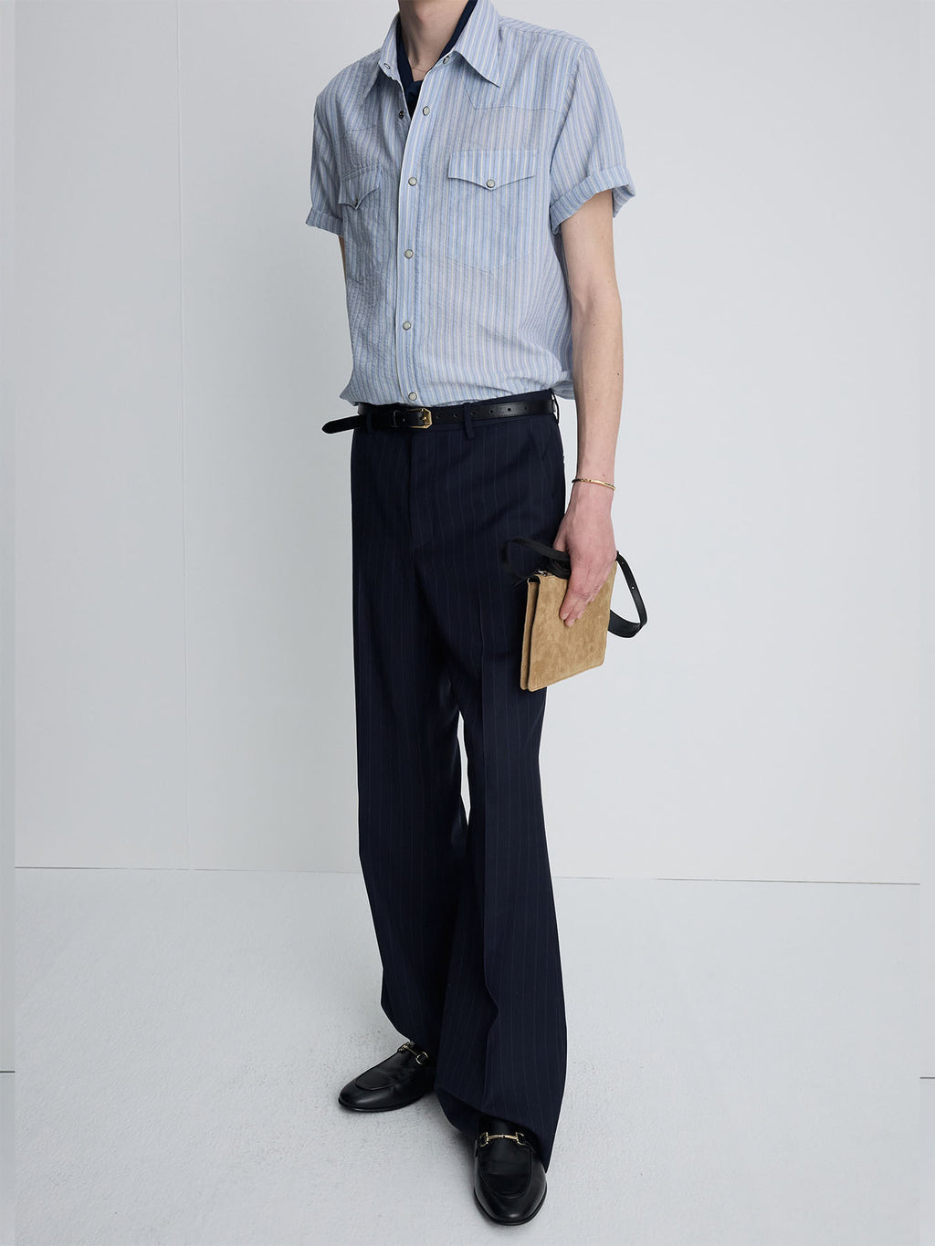 Tonywack - Tropical Wool Flared Trousers (Navy Stripe) product image 1 | TRAB K-Fashion Australia