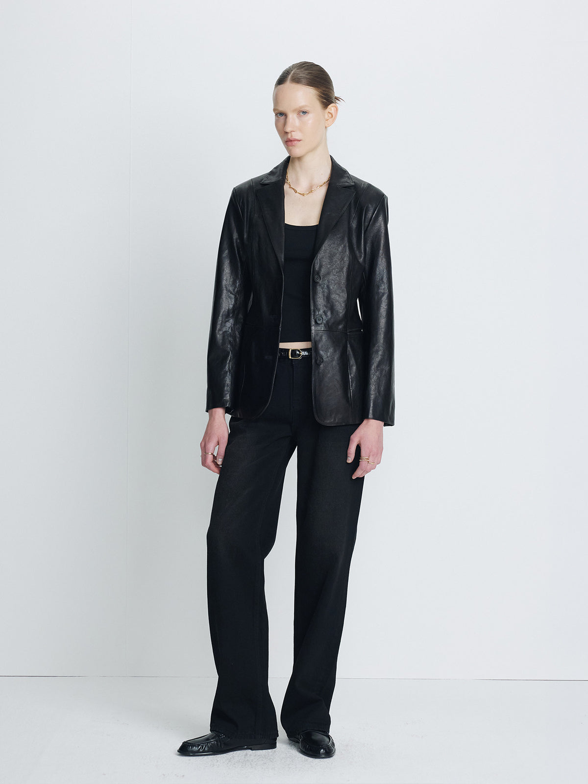 Tonywack - Vegetable Lamb Leather Fitted Blazer Jacket (Black) product image 1 | TRAB K-Fashion Australia