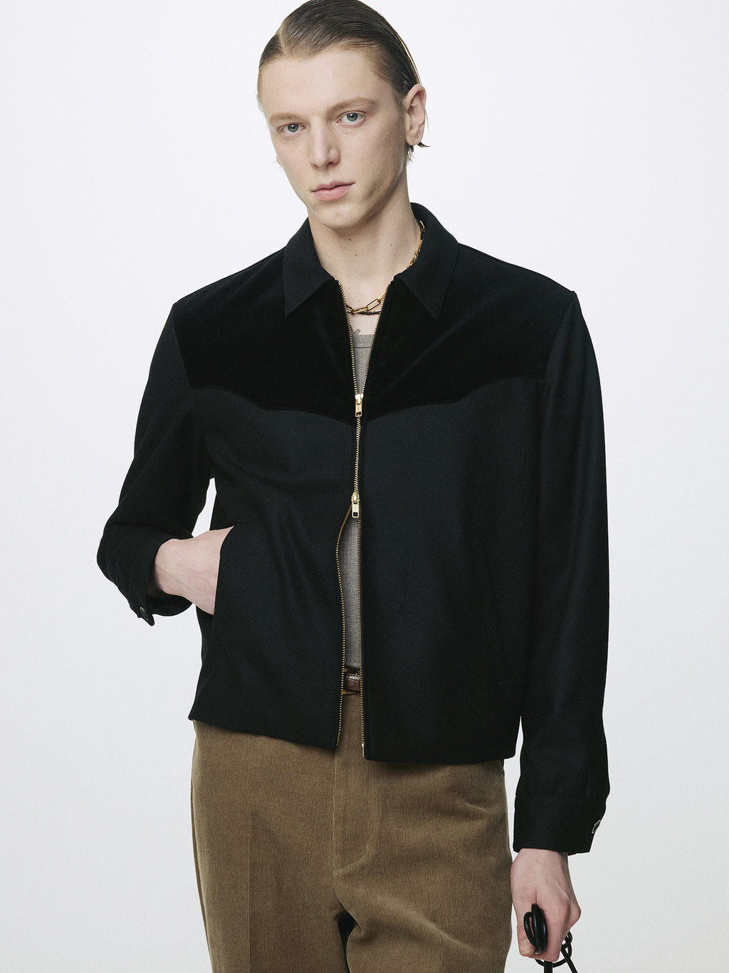 Tonywack - Wool Velvet Trimmed Blouson Jacket (Black) product image 1 | TRAB K-Fashion Australia