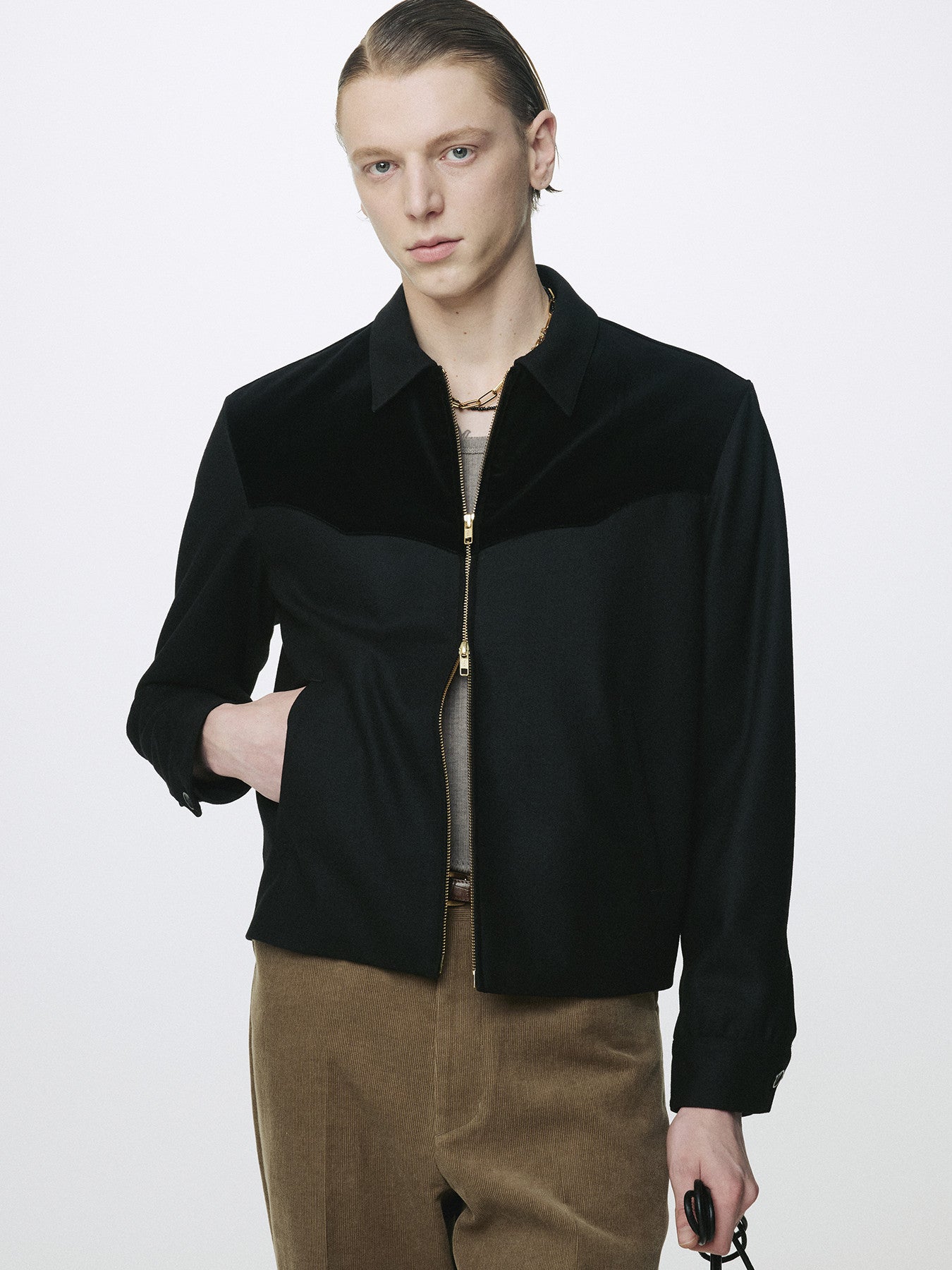 Tonywack - Wool Velvet Trimmed Blouson Jacket (Black) product image 1 | TRAB K-Fashion Australia