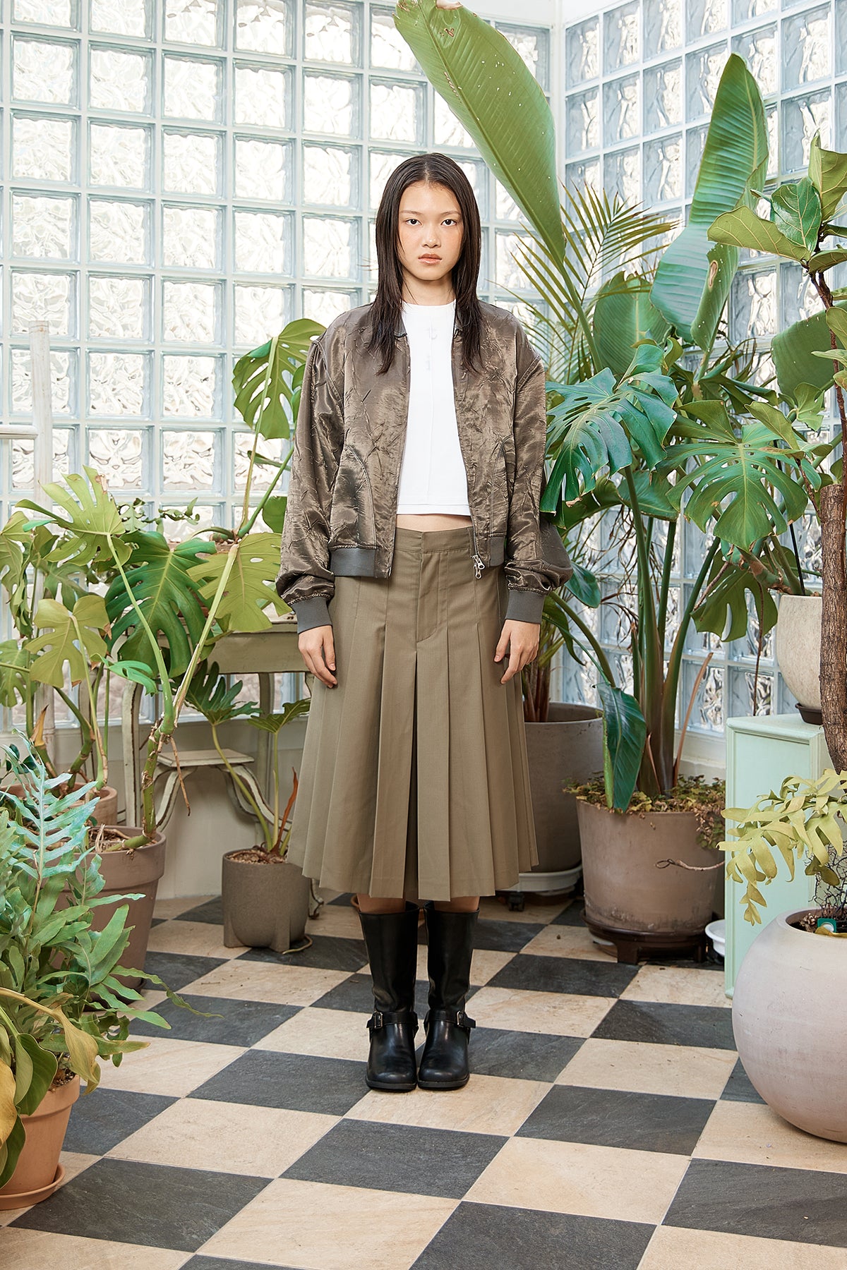 Matin Kim - Back Logo Crinkle Blouson (Khaki) product image 6 | TRAB K-Fashion Australia