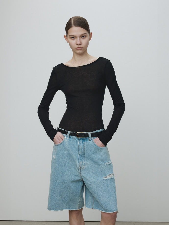 Tonywack - Raw Hem Denim Shorts (Light Washed Blue) product image 3 | TRAB K-Fashion Australia