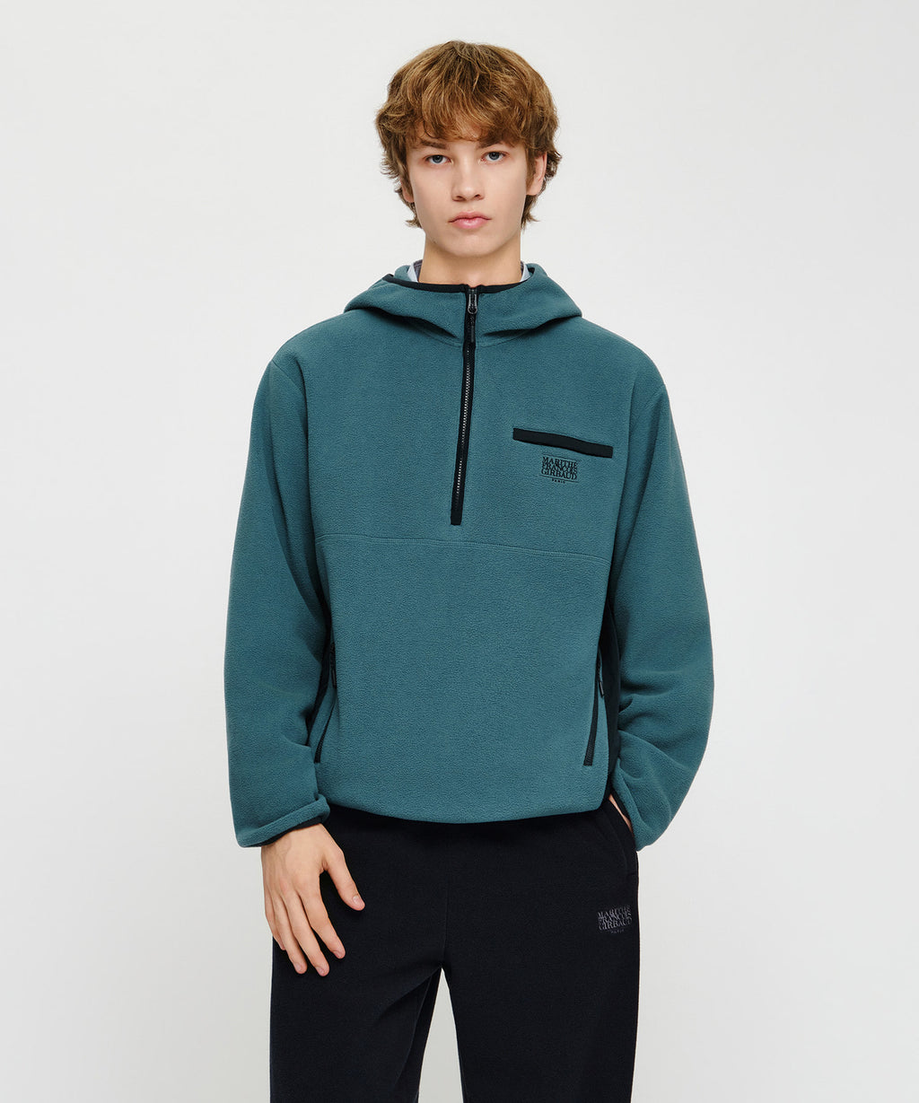 Marithe & Francois Girbaud - Small Classic Logo Fleece Hoodie Anorak (Teal) product image 1 | TRAB K-Fashion Australia