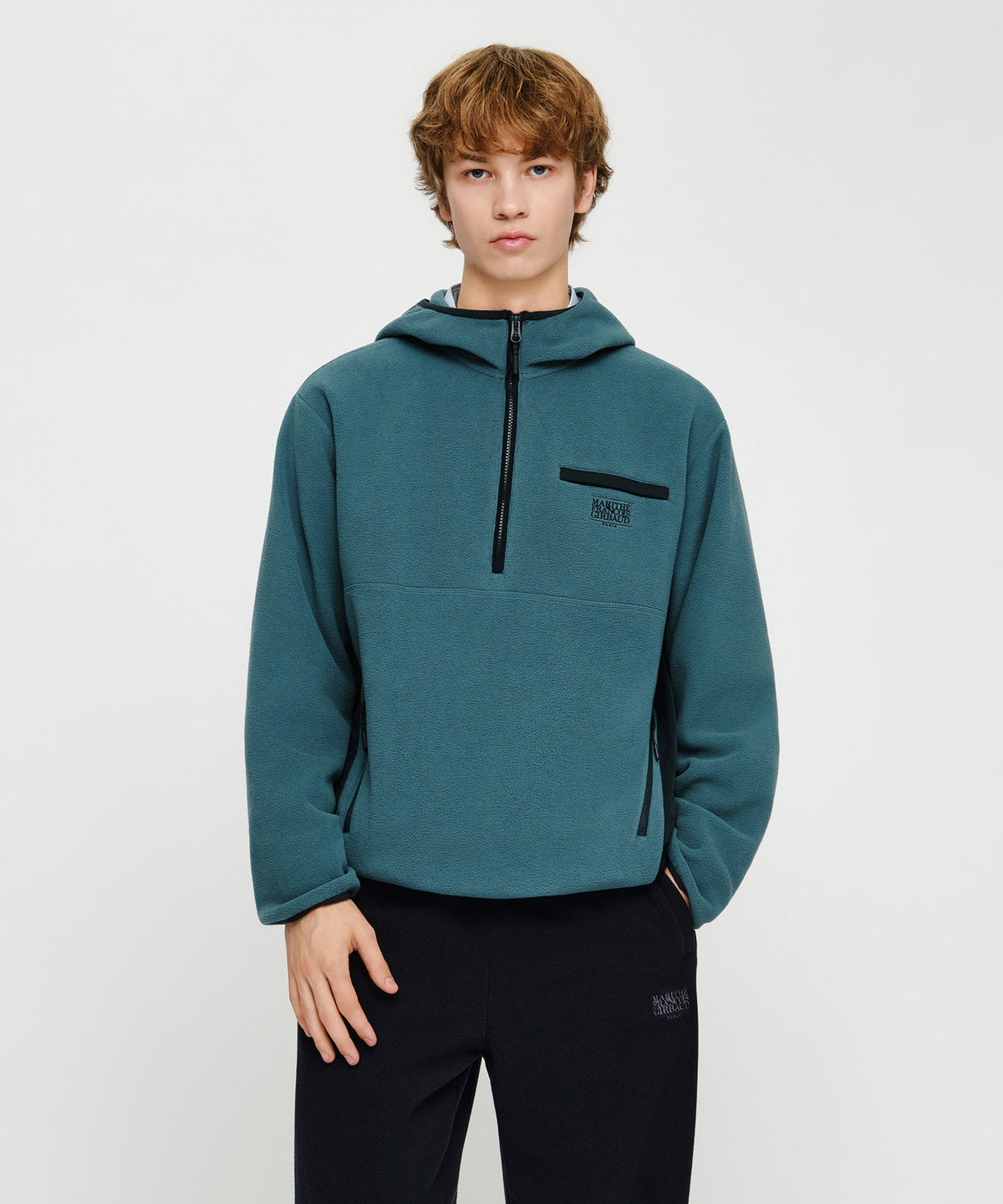 Marithe & Francois Girbaud - Small Classic Logo Fleece Hoodie Anorak (Teal) product image 1 | TRAB K-Fashion Australia