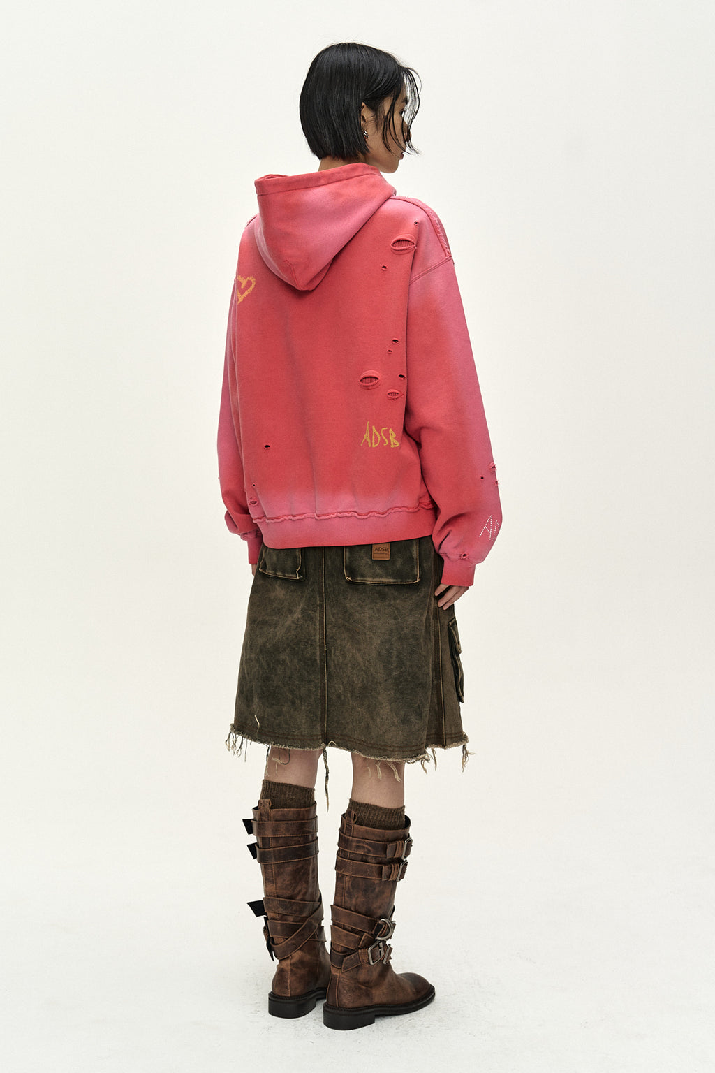 Andersson Bell - (essential) Unisex Spray Washed Again Lip Hoodie (red) (Red) product image 4 | TRAB K-Fashion Australia