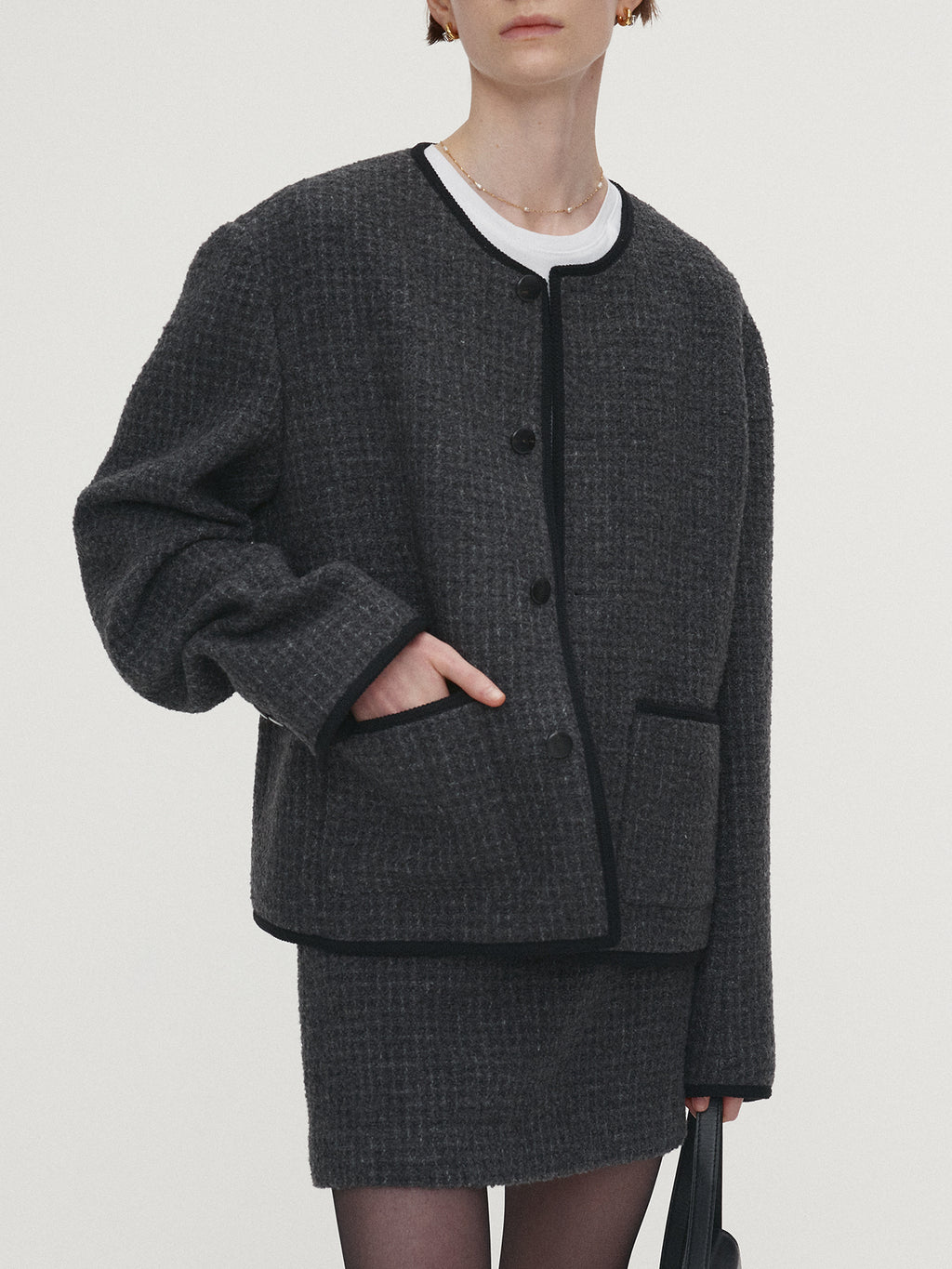 Tonywack - Wool Tweed Mini Skirt (Dark Grey) product image 5 | TRAB K-Fashion Australia