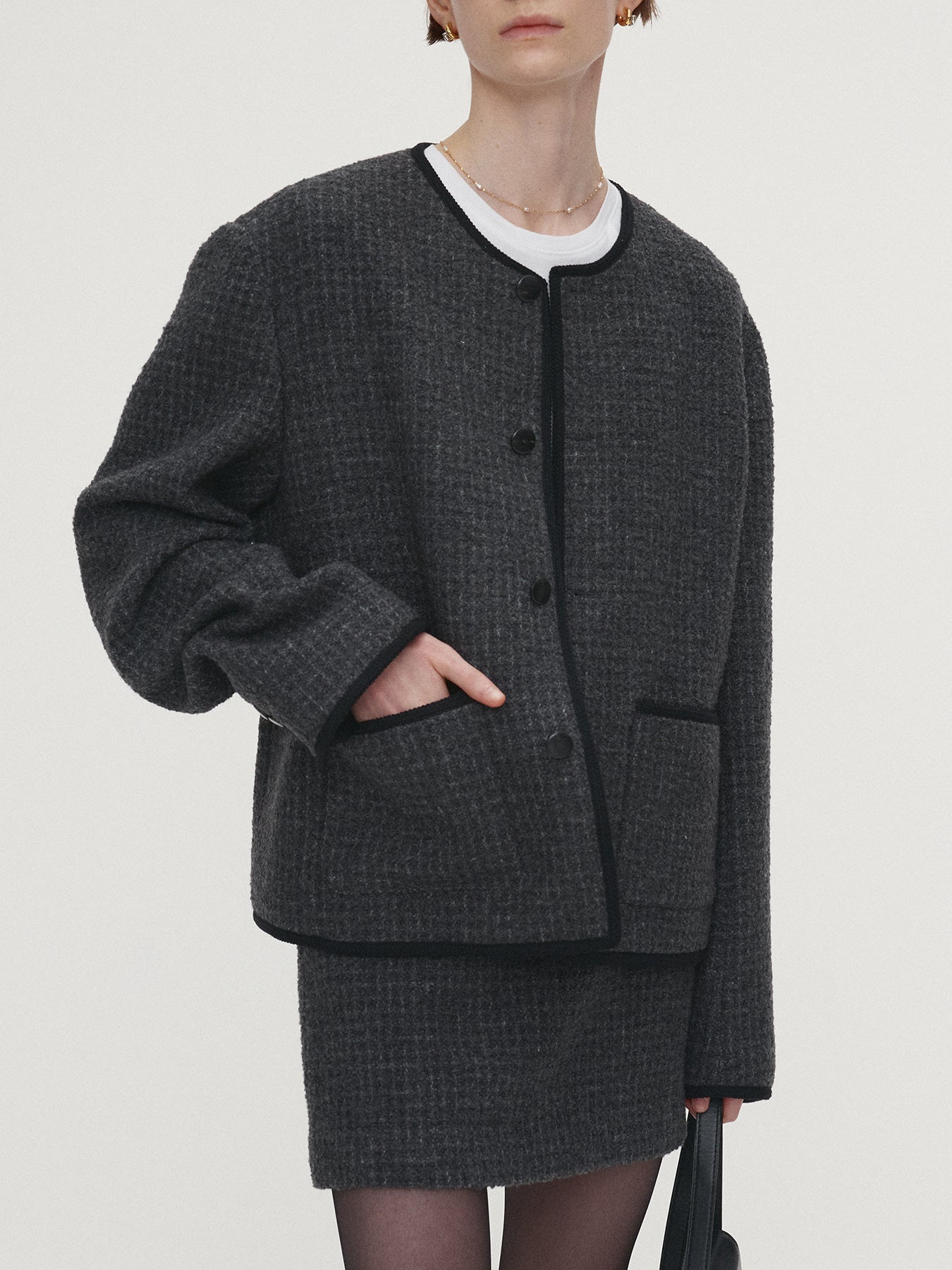 Tonywack - Wool Tweed Mini Skirt (Dark Grey) product image 5 | TRAB K-Fashion Australia