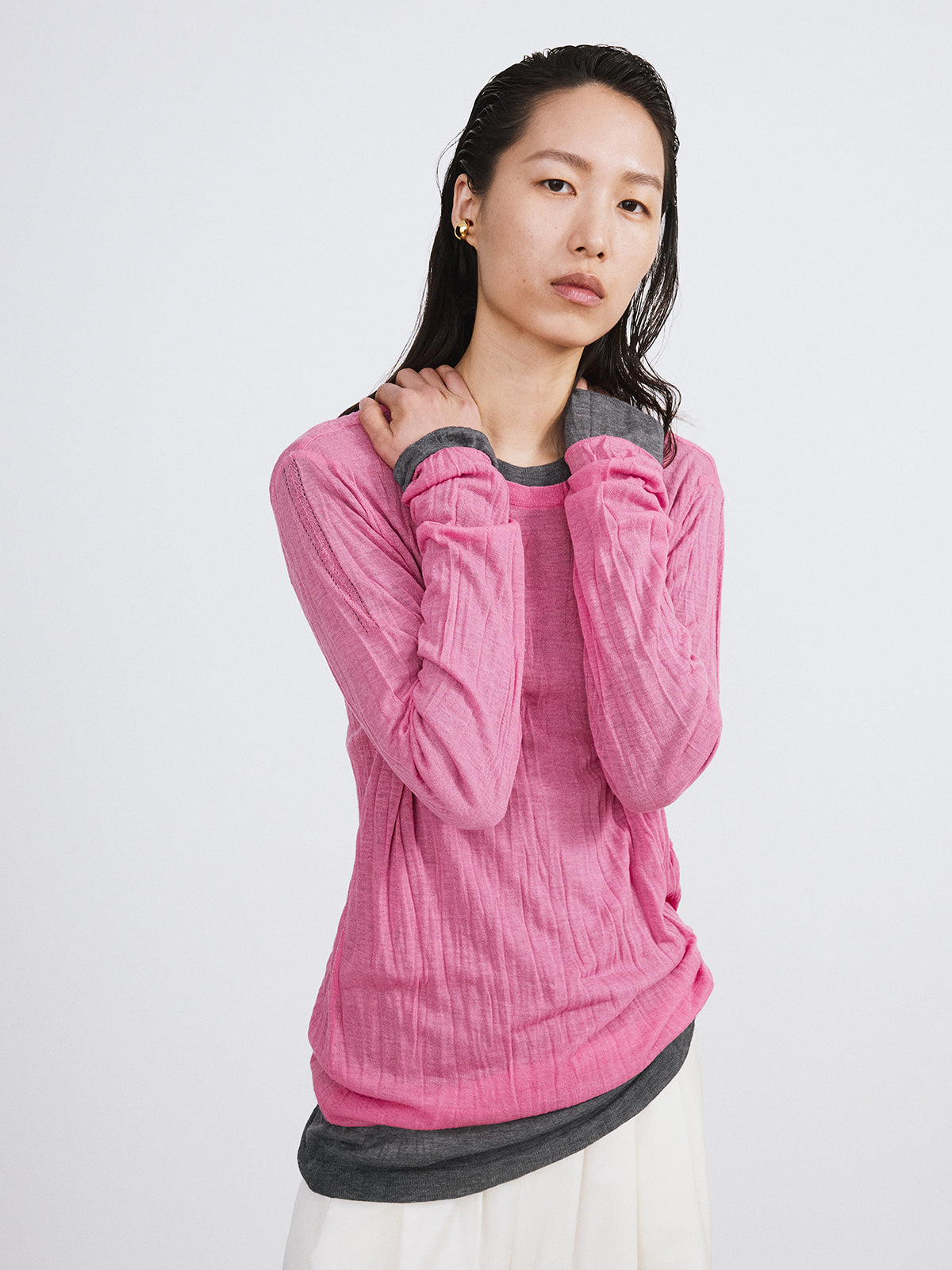 Recto - Crease Long Knit Top (Pink) product image 3 | TRAB K-Fashion Australia