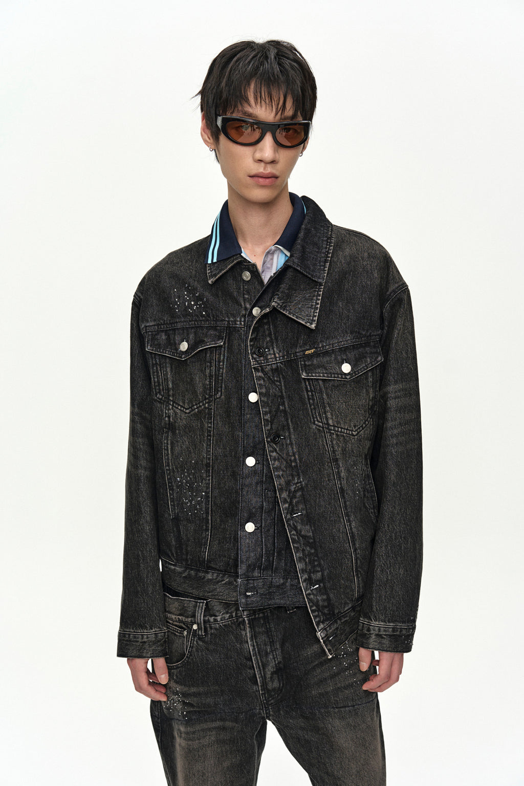 Andersson Bell - Unisex Asymmetric Layered Beads Denim Jacket (Black) product image 10 | TRAB K-Fashion Australia