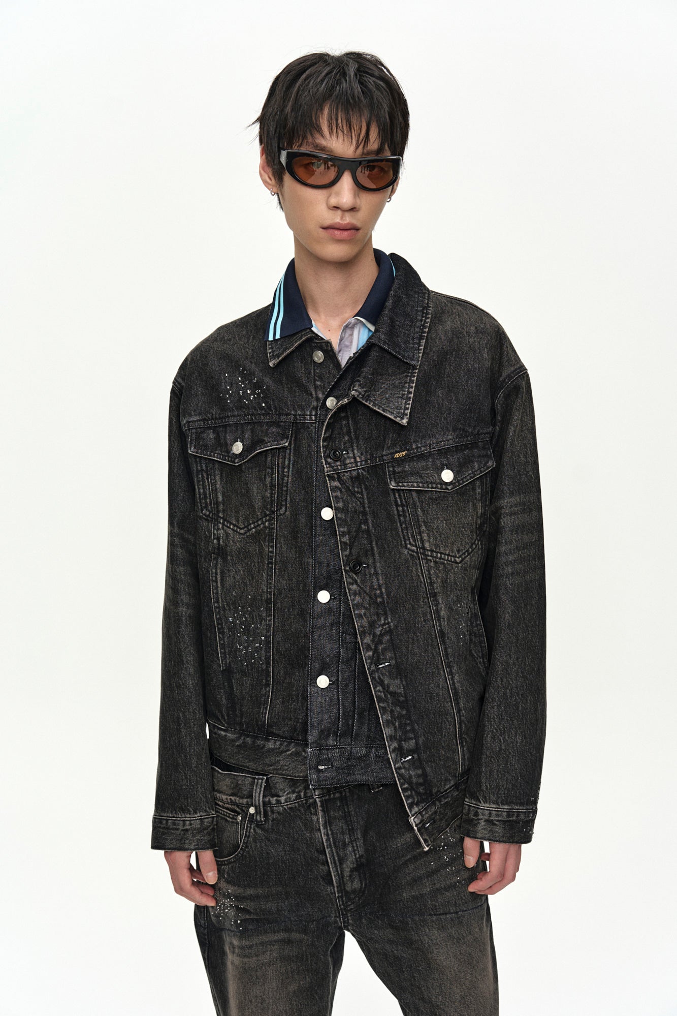 Andersson Bell - Unisex Asymmetric Layered Beads Denim Jacket (Black) product image 10 | TRAB K-Fashion Australia