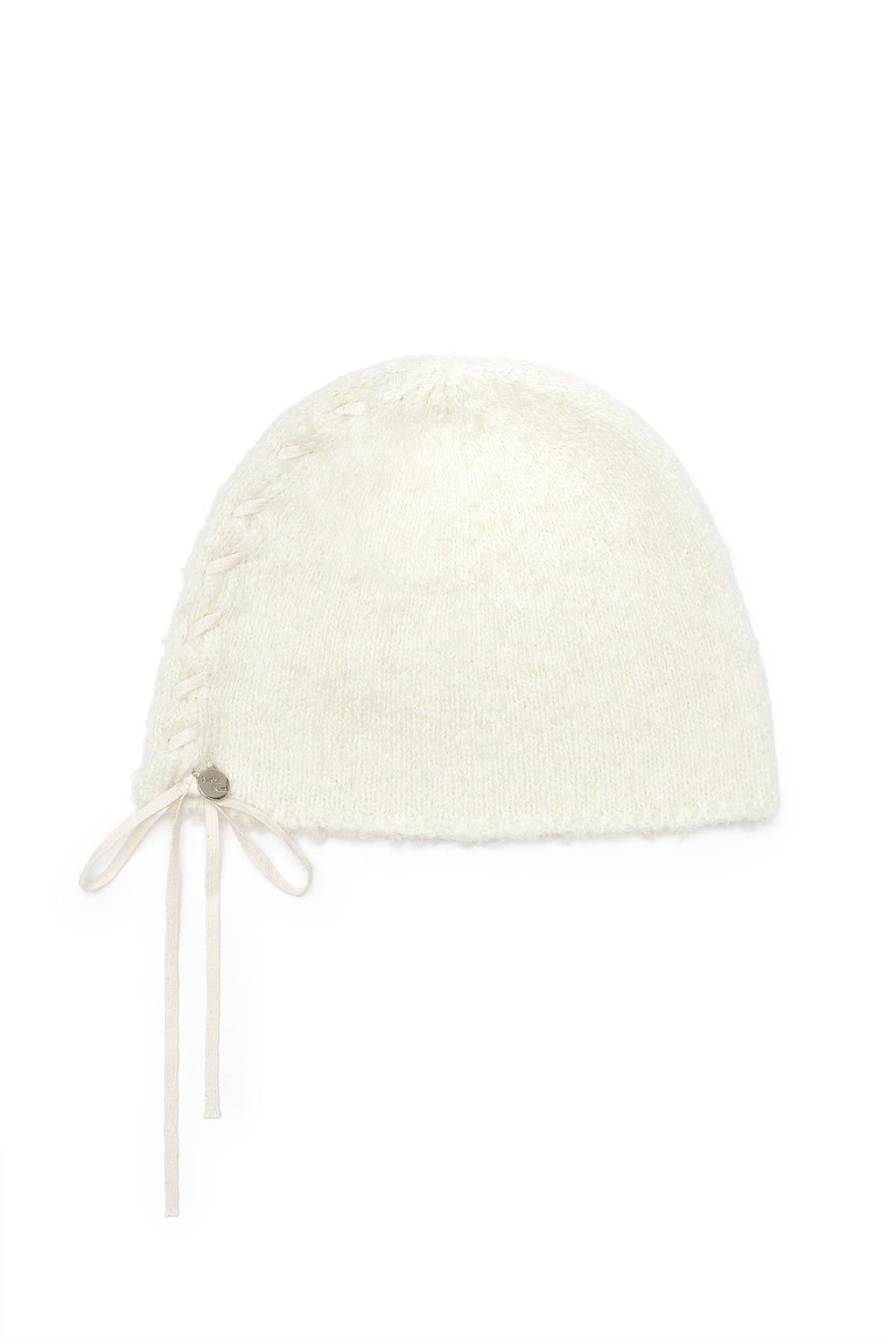 Matin Kim - Ribbon Tie Knit Beanie (Ivory) product image 1 | TRAB K-Fashion Australia