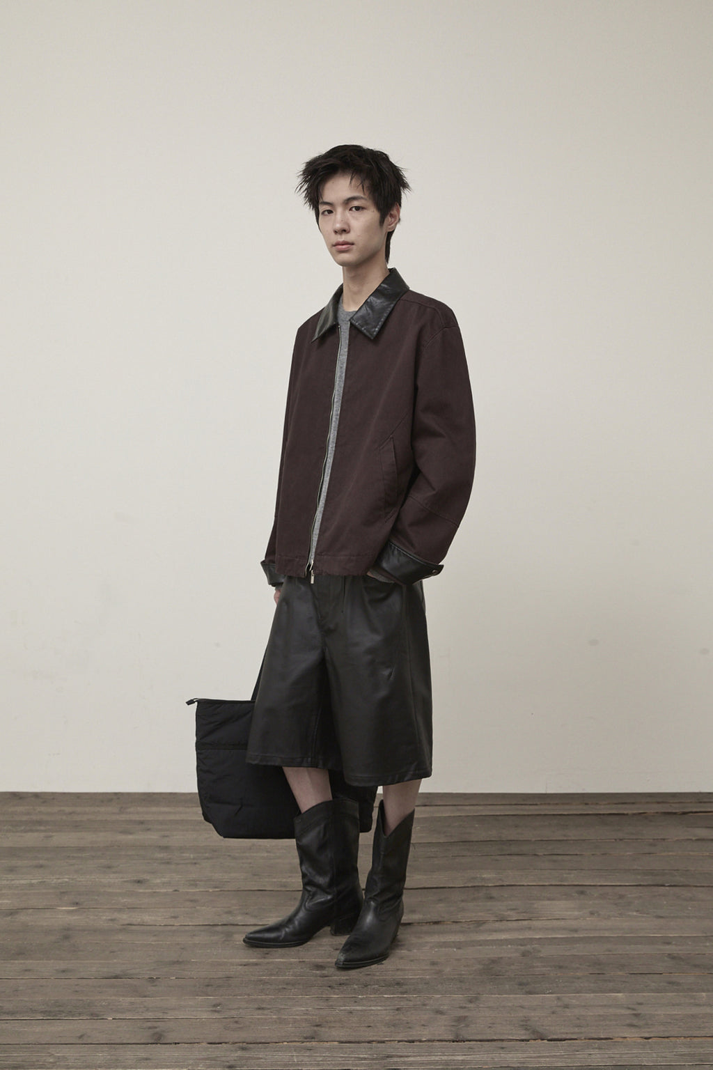 Matin Kim - Leather Collar Point Work Jacket (Dark Brown) product image 9 | TRAB K-Fashion Australia
