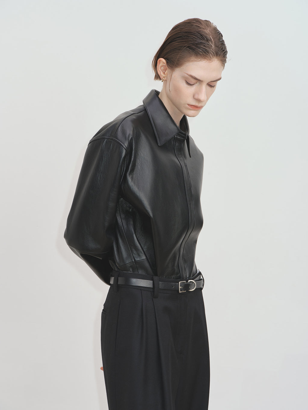 Tonywack - Leather Hidden Button Shirt (Black) product image 3 | TRAB K-Fashion Australia
