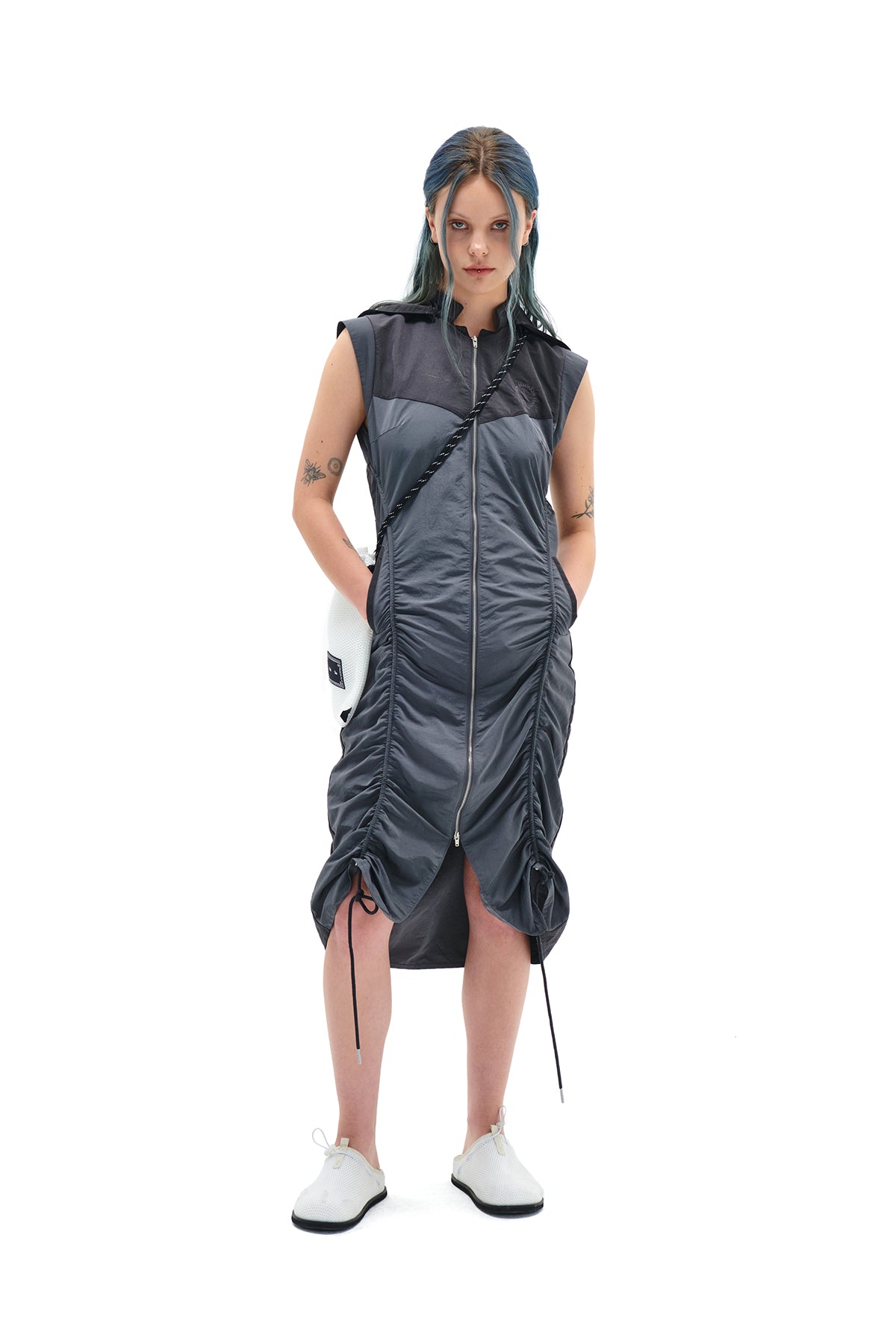 Matin Kim - Shirring Sleeveless Zip Up Dress (Charcoal) product image 8 | TRAB K-Fashion Australia