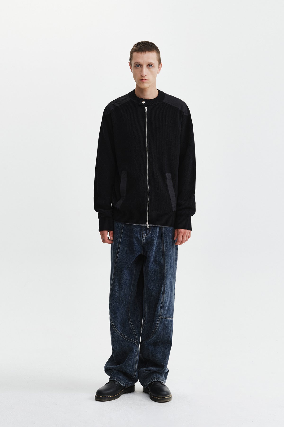 Matin Kim - Patch Detail Knit Zip Up (Black) product image 9 | TRAB K-Fashion Australia