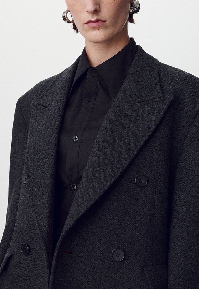 Tonywack - Herringbone Wool Double-Breasted Coat (Dark Herringbone) product image 5 | TRAB K-Fashion Australia