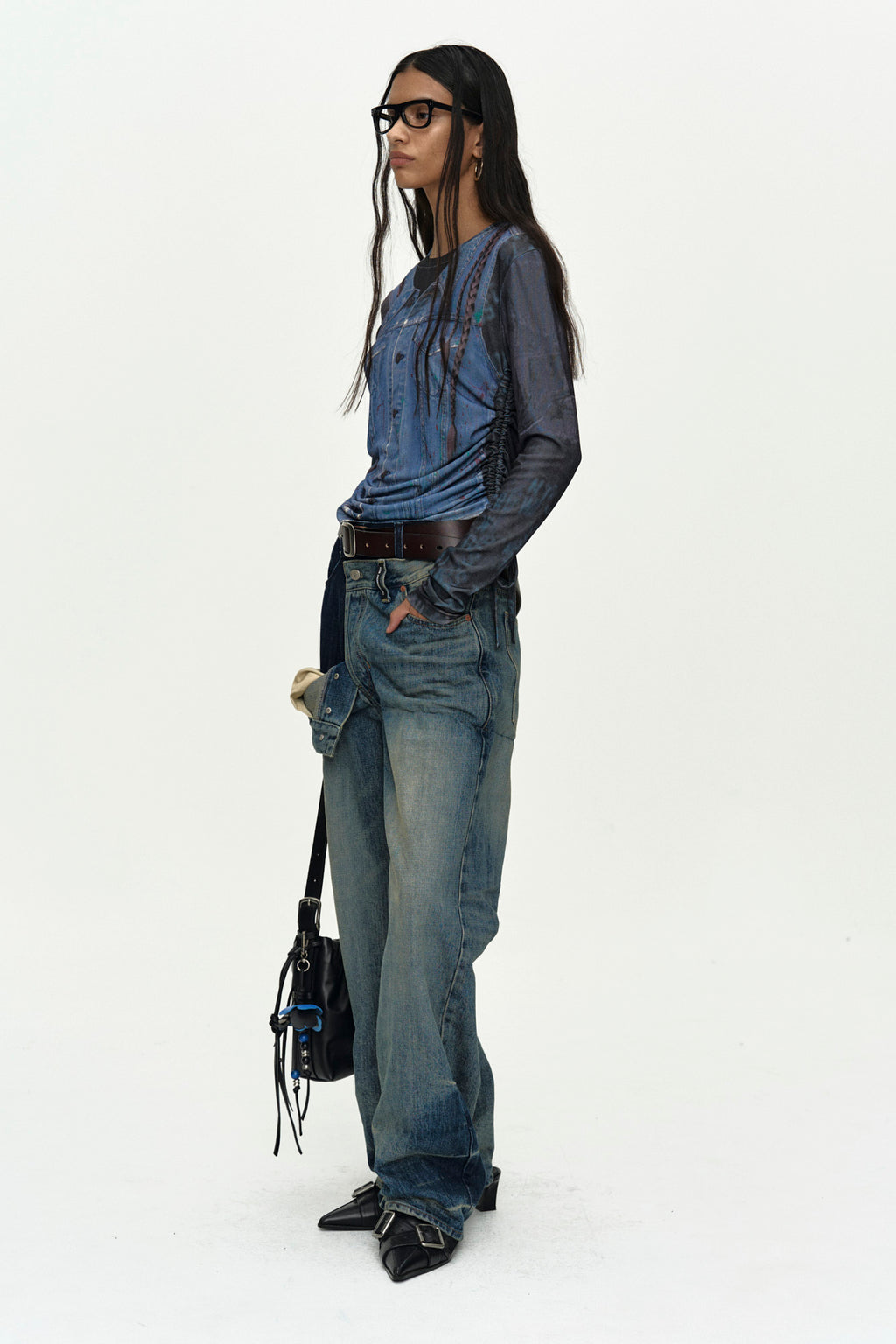 Andersson Bell - Unisex Asymmetric Layered Wide-Leg Jeans (Blue) product image 2 | TRAB K-Fashion Australia