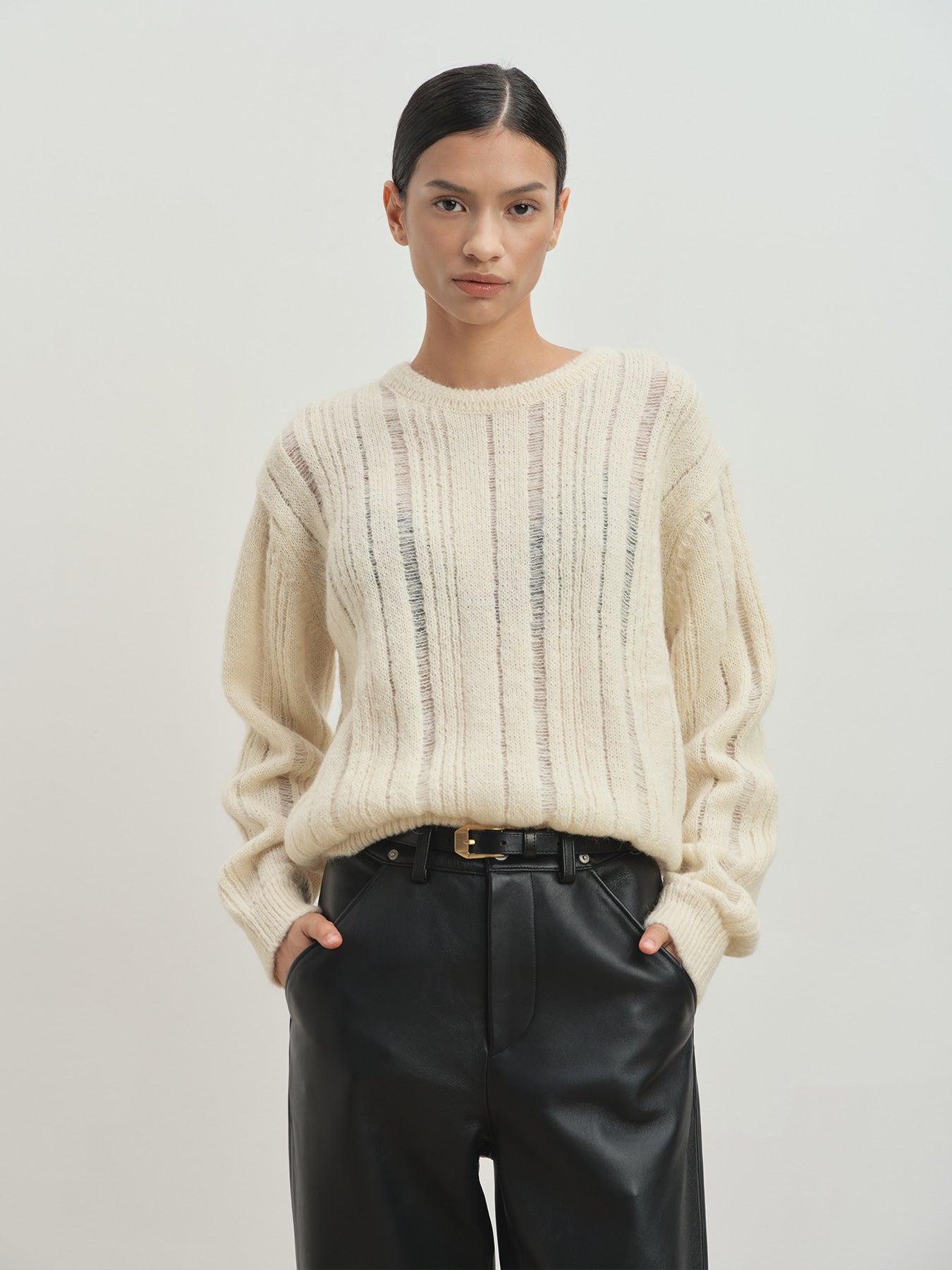 Tonywack - Kid Mohair Distressed Ribbed Sweater (Ecru) product image 2 | TRAB K-Fashion Australia