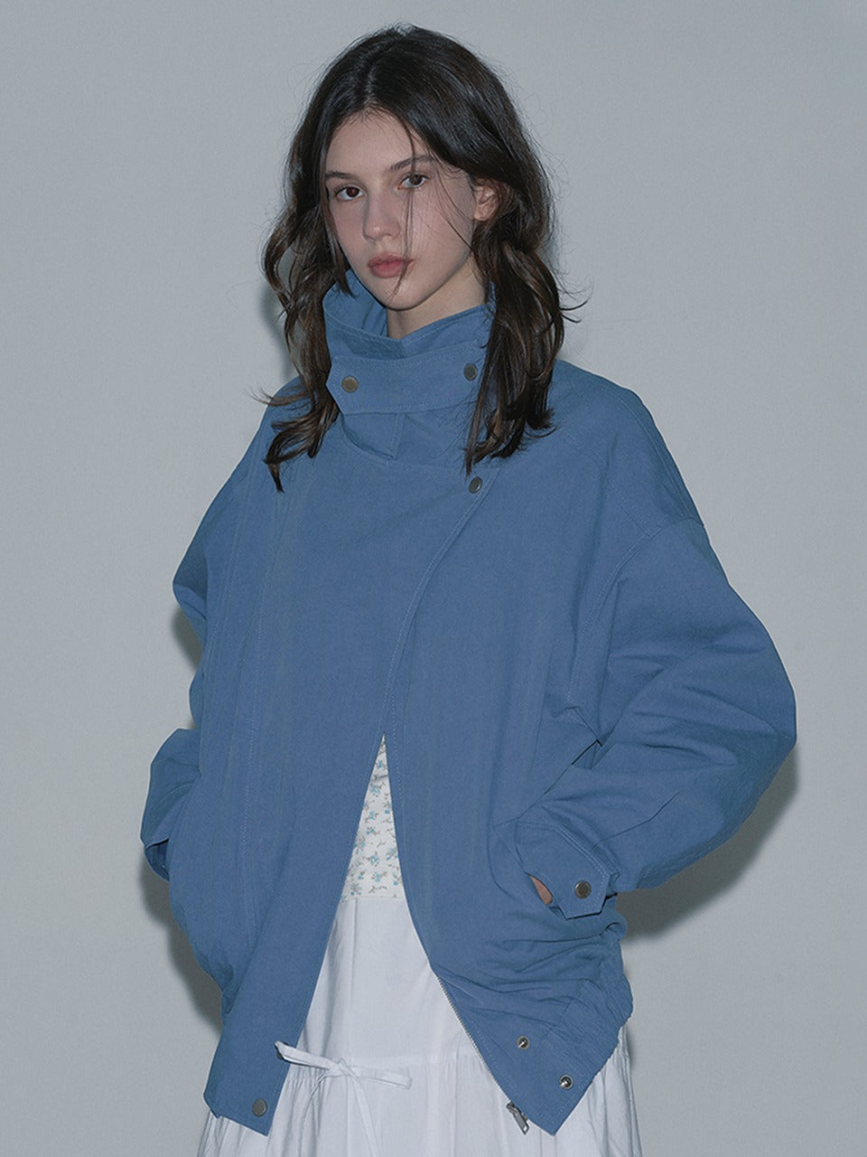 Margarin Fingers - High-Neck Cotton Bomber Jacket (Blue) product image 1 | TRAB K-Fashion Australia