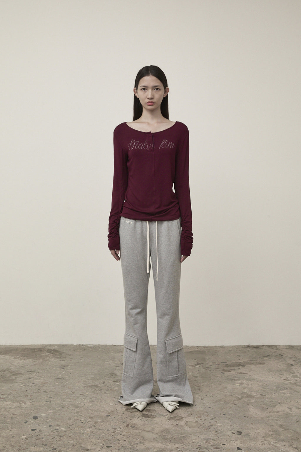 Matin Kim - Henly Neck Shirring Top (Burgundy) product image 5 | TRAB K-Fashion Australia