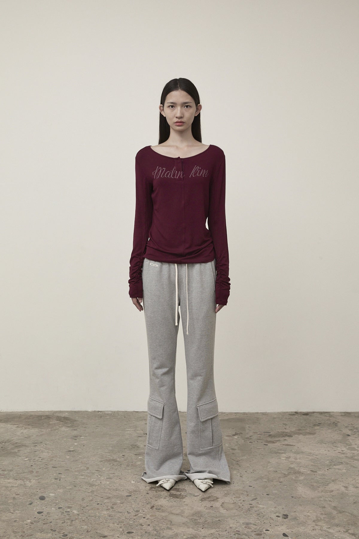 Matin Kim - Henly Neck Shirring Top (Burgundy) product image 5 | TRAB K-Fashion Australia