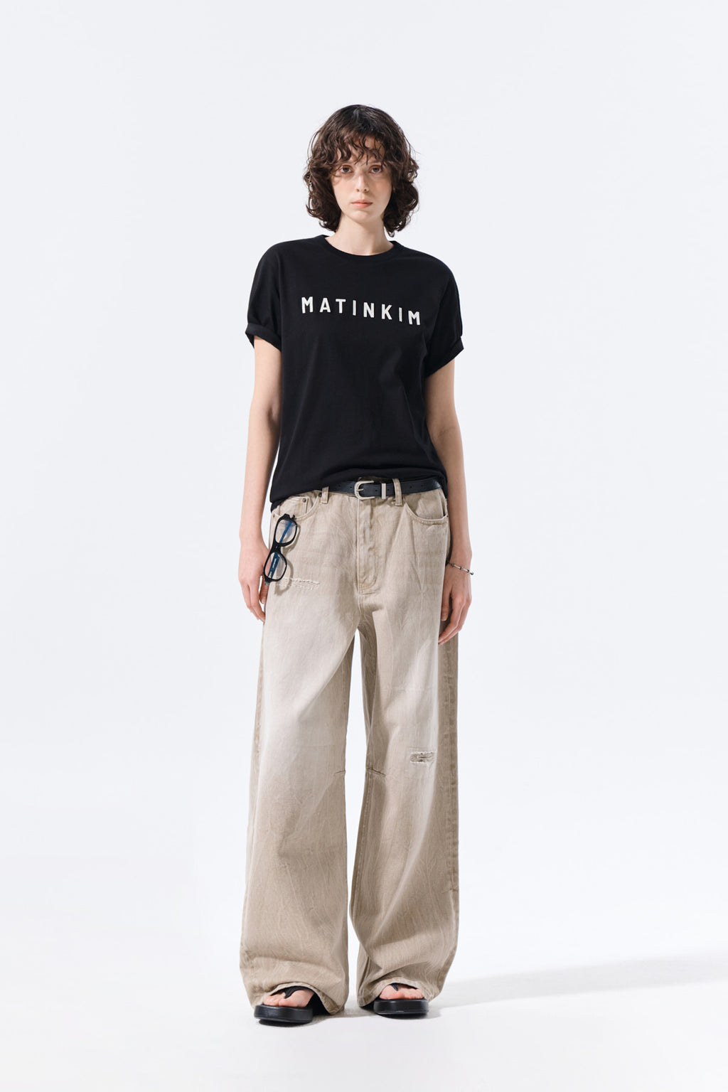 Matin Kim - Back Logo Washed Denim Pants (Beige) product image 9 | TRAB K-Fashion Australia