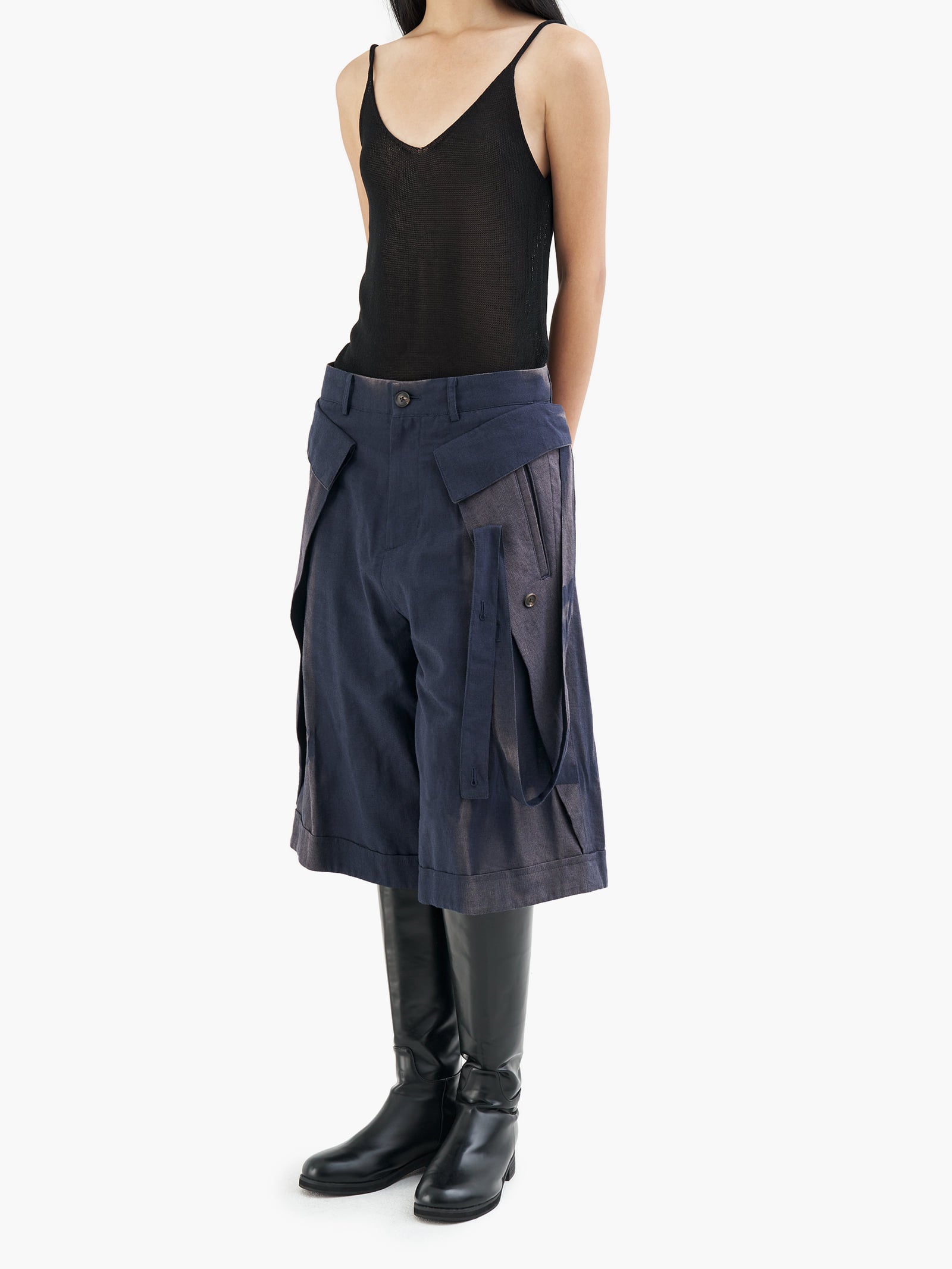 Jiyong Kim - Sun-Bleched Layered Half Trousers (Navy) product image 4 | TRAB K-Fashion Australia