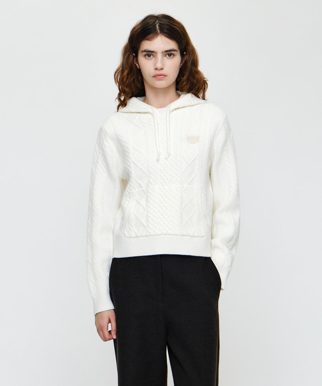 Marithe & Francois Girbaud - Micro Classic Logo Cable Hooded Knit (White) product image 1 | TRAB K-Fashion Australia