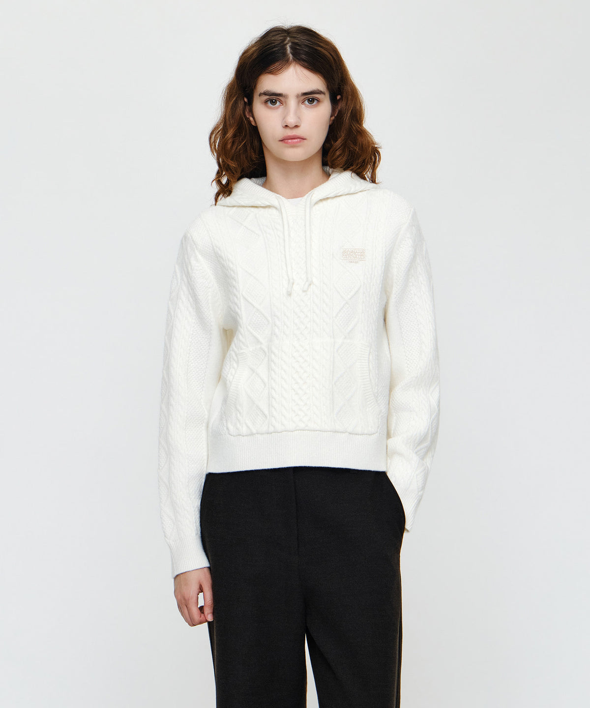 Marithe & Francois Girbaud - Micro Classic Logo Cable Hooded Knit (White) product image 1 | TRAB K-Fashion Australia